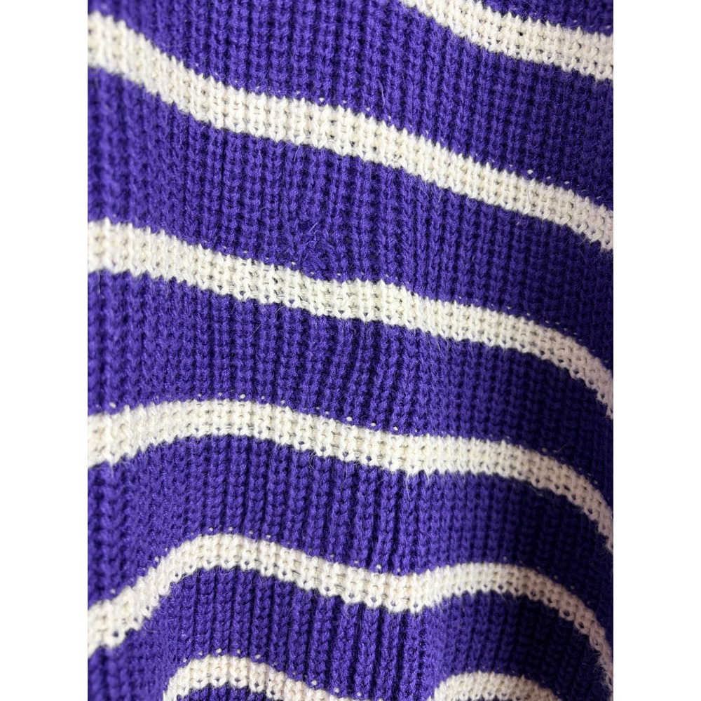 Chaus Sport L Purple White Striped Oversized Chunky Knit Crewneck Sweater - Picture 14 of 14
